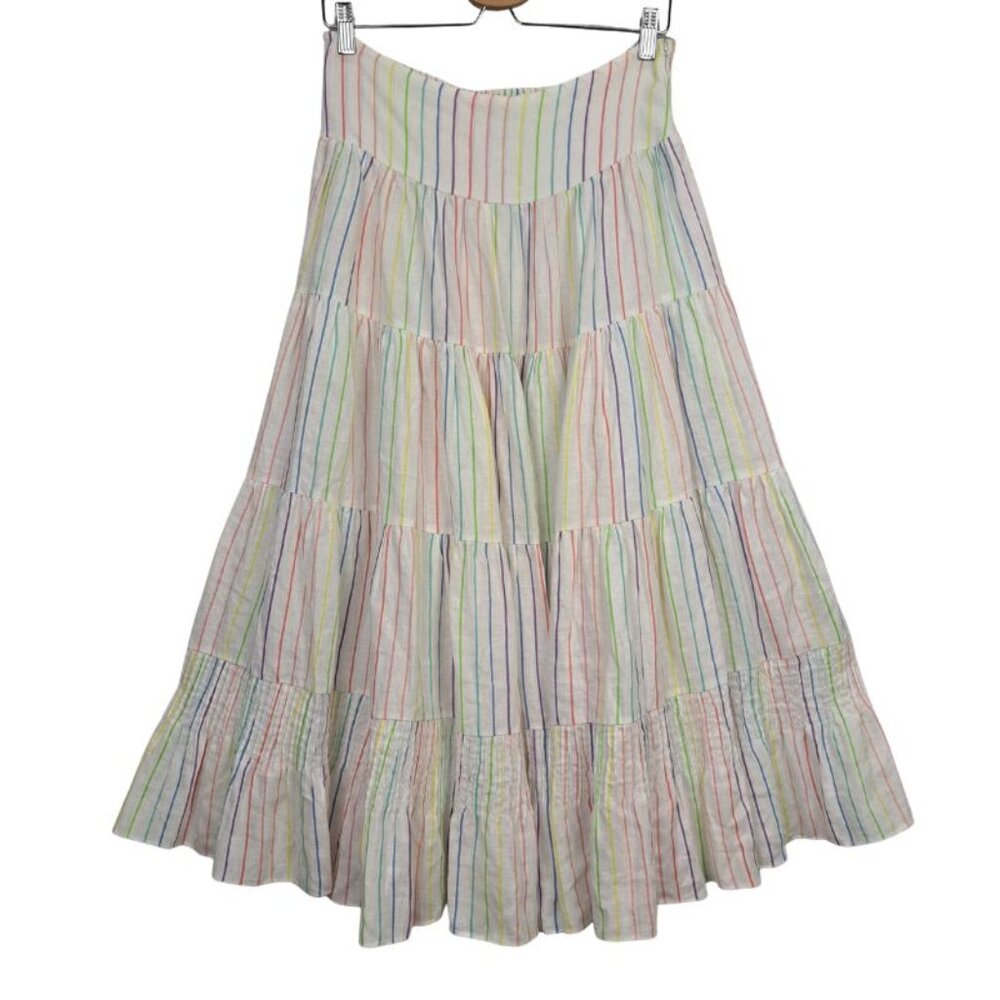 SWF S/W/F Linen Rainbow Candy Strip Tiered Ruffled Layered Skirt Size S - Picture 2 of 11